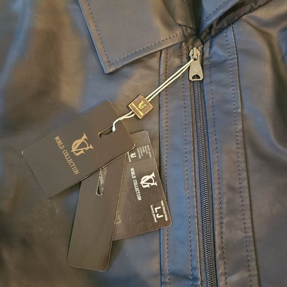 Men's XL Faux Leather Collared Navy Jacket With Pockets - Picture 6 of 6